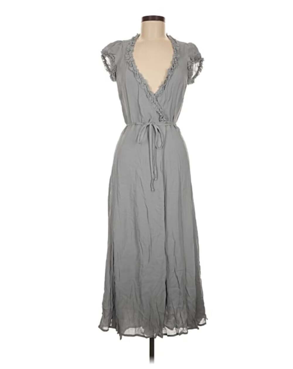 Reformation Gray Ruffle Trim Wrap Midi Dress Size XS